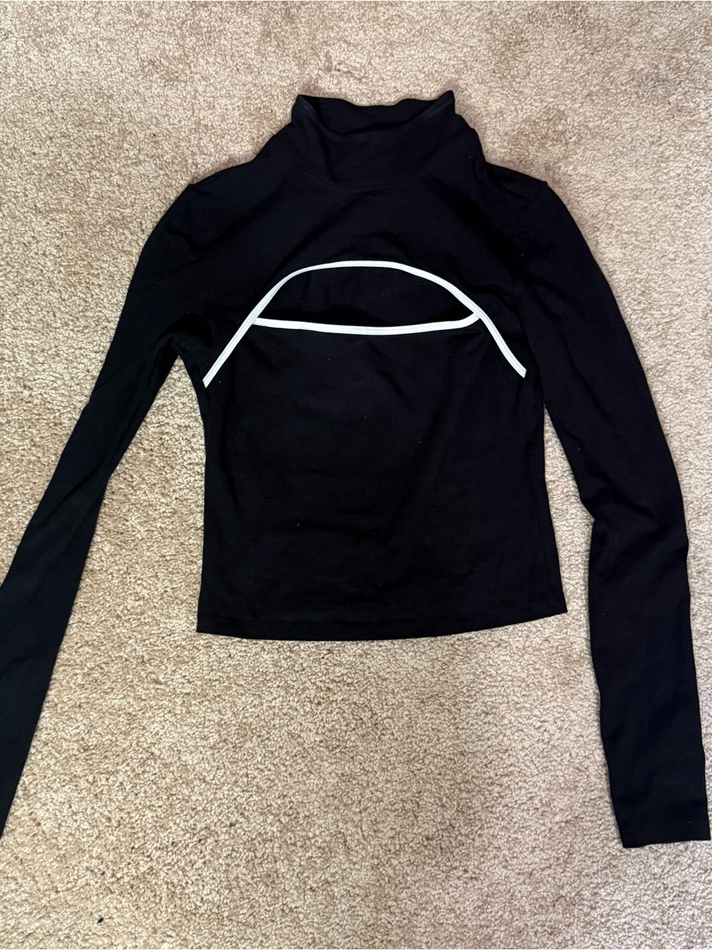Victoria's Secret Black Long-Sleeve Turtleneck Top with White Trim
